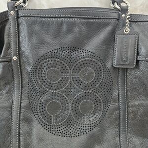 Coach Op Art C Black Leather Tote